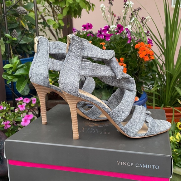 New Vince Camuto Gray Faux Wrap Strappy High Heel Sandals - Picture 7 of 16